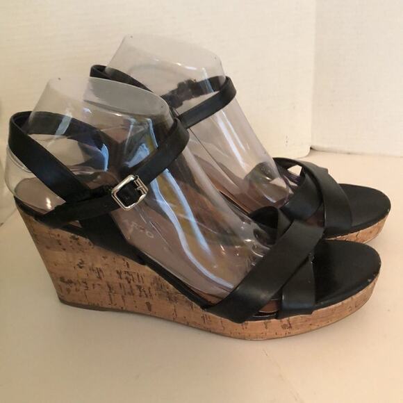 Franco Sarto Black Platform Cork Wedge Sandals Size 9.5 - Picture 1 of 6
